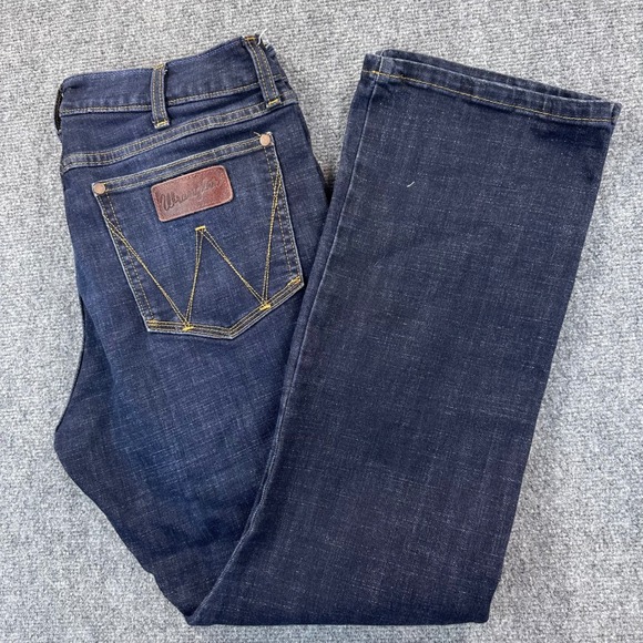 Wrangler Retro Slim Fit Boot Cut Denim Jeans Mens 33x32 Dark Wash Stretch Cowboy - Picture 1 of 13